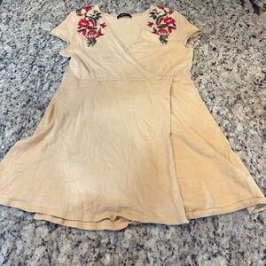 Zara Beige Mini Dress with Red Floral Embroidery